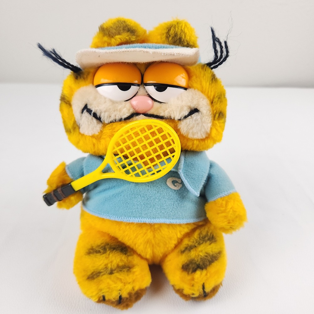 Dakin Garfield Tennis Player Plush Toy Orange Visor Racket Vintage 1981